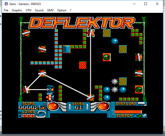alekmaul's tweet photo. Deflektor for Megadrive/genesis is coming. Still need to find a good VGM version of music ... #megadrive #deflektor #homebrew #retrogaming https://t.co/G61QZdxfxn