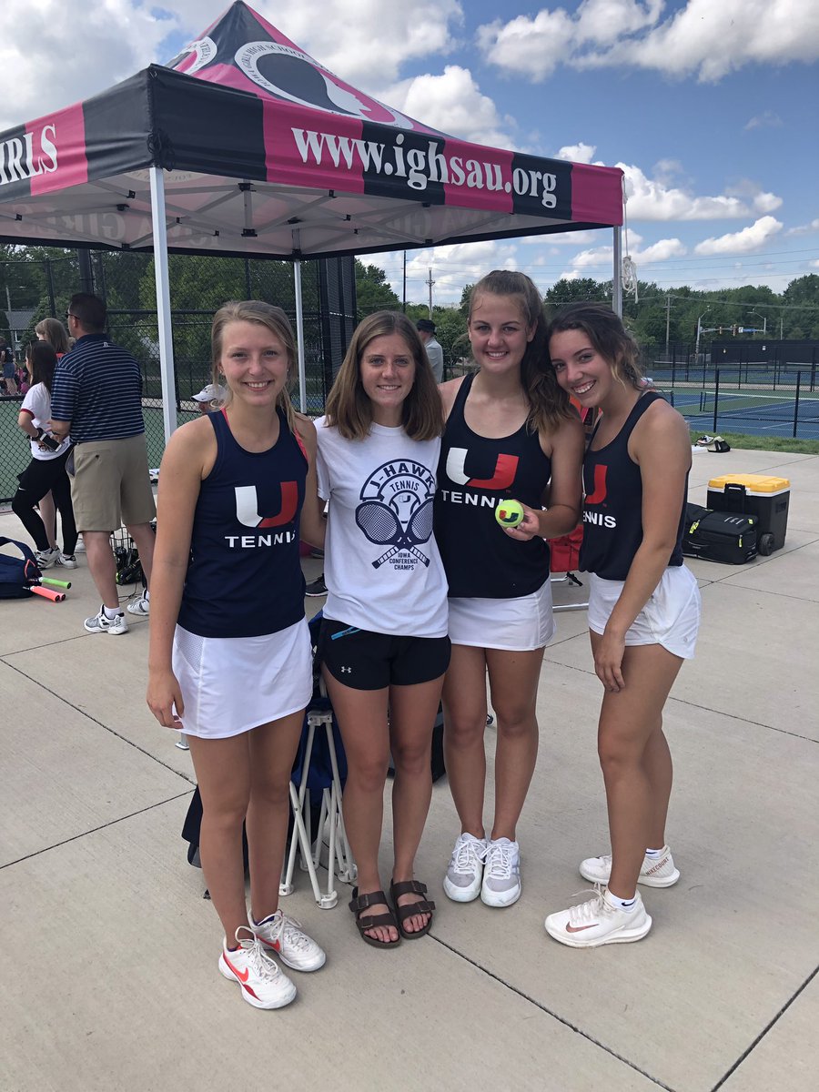 TimPCarver's tweet photo. Congratulations to @JHawkGTennis members Mylea Cole, Kate Meade, Brooks Dannenfeldt, and Katie Carver on a great state tennis meet! Cole/Dannenfeldt placed 4th in doubles and Carver 7th in singles. @ucrew1819 @UHS_UCSD @UrbandaleJHawks https://t.co/r70aZLHuC2