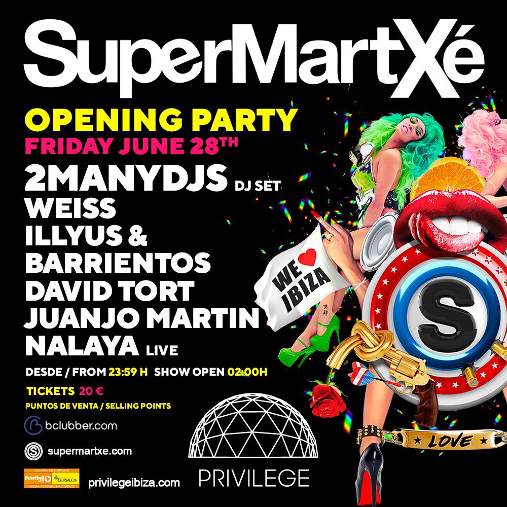 Ibiza! We're coming to get you! Happy to be playing for supermartxewt at <a href="/privilege_ibiza/">Privilege Ibiza</a> with @weiss_uk <a href="/juanjomartin/">juanjomartin</a> 2manydjs <a href="/illyandbarri/">illyus & barrientos</a> <a href="/NALAYABROWN/">NALAYA</a> 🔊🔊Booom! @ PRIVILEGE IBIZA