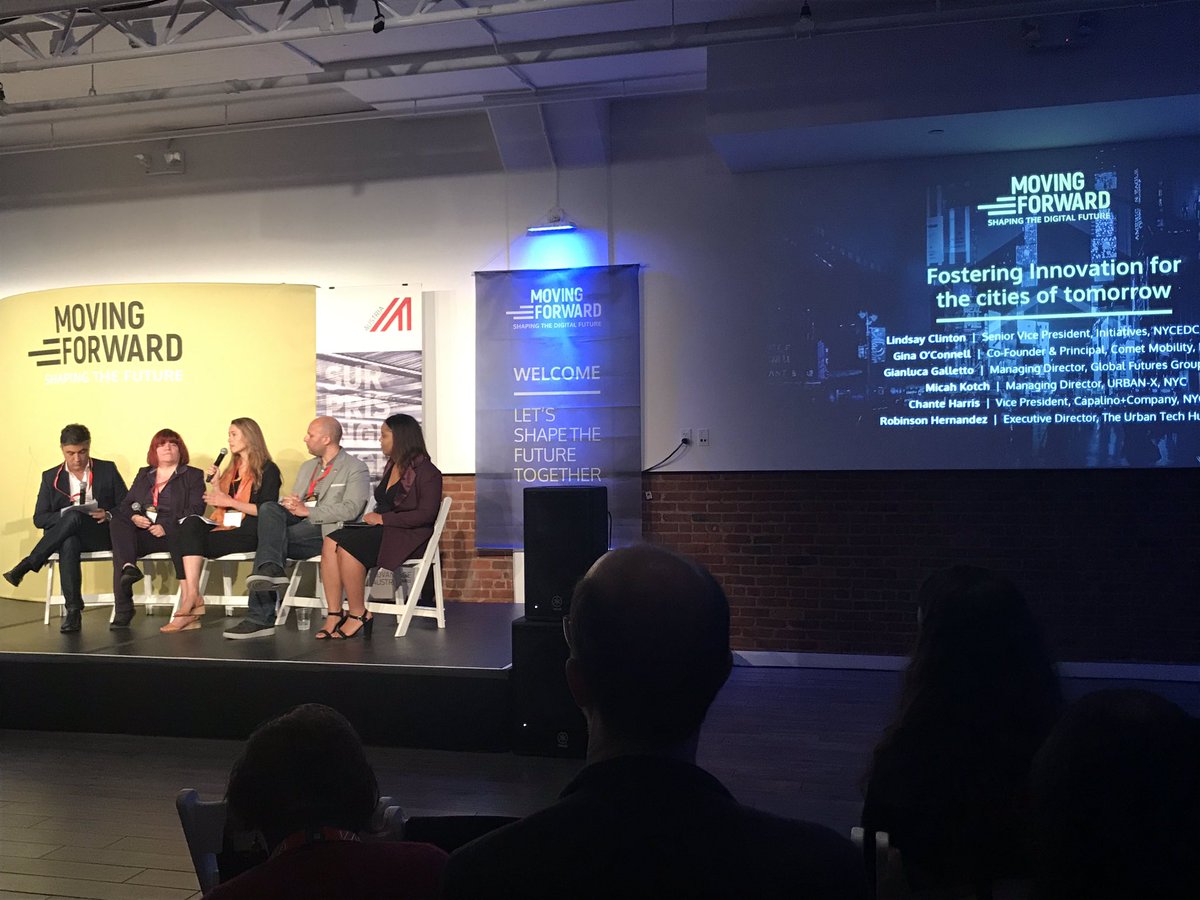 julia_knoeff's tweet photo. Moving Forward conference: panel on the #cities of tomorrow - we need new business models to encourage sustainability @NYCEDC @urbanxaccel @NLinNY @Austria_in_US https://t.co/HPzi46Ixk6