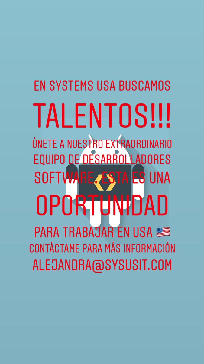 JobsSystemsUSA's tweet image. Buscamos apasionados por el Desarrollo Software! 📱💻 Oportunidad de trabajo en USA Varias vacantes, diferentes Tecnologías, #Tableau #FrontendWeb #Android #iOS #Xamarin #FullStackWeb #Spark #Scala mandame tu CV a alejandra@sysusit.com