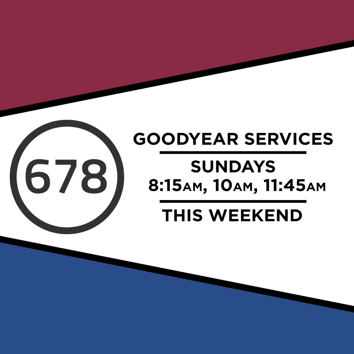 PVC678's tweet image. THIS WEEKEND our service times are being updated! Goodyear 678 will be meeting at 8:15, 10, and 11:45am on Sundays moving forward. We are so excited for this, and we’re very excited to see you all there this weekend!