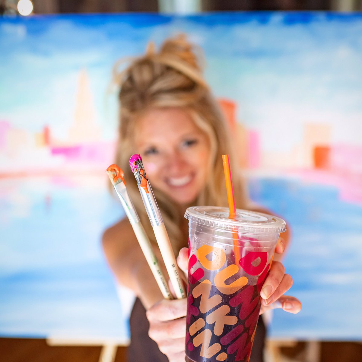 heidi_hope's tweet photo. Artists #runondunkin This project is the color palette of joy! ICYMI in my stories, I’m painting something fun for #pvdfest &amp; @DunkinProv #nationaldonutday.  Throw some sprinkles on your calendar for June 7th!  How do you take your iced coffee?
#pvdsummer #sponsored https://t.co/LT41IcIbOQ