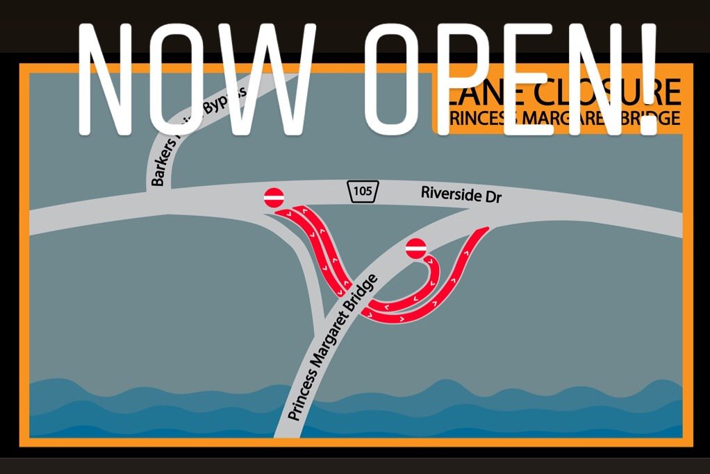 Great news for your drive home! DTI has informed us that the Barkers Point overpass on north end of the Princess Margaret Bridge is now open to traffic. The remaining work will be completed with little to no traffic disruptions.