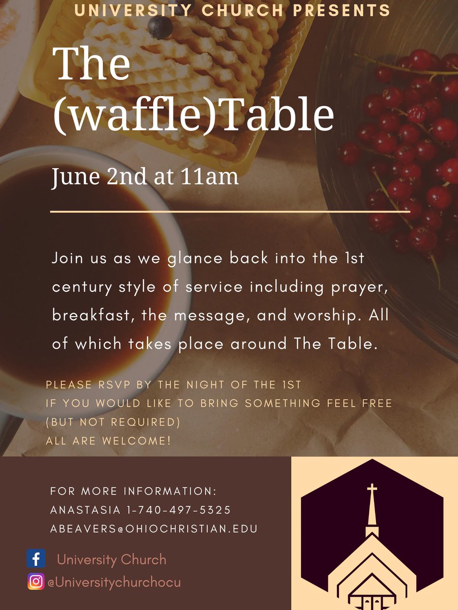 UniversityChrch's tweet photo. This Sunday! We will have all our normal Sunday morning happenings... only with food, around a table! (2nd of 3 offered this summer) Come and join us in this unique service as we touch spirits with the ancient church. No Judgments at The Table! See you all Sunday!!! https://t.co/Gv4ZKKRDpn