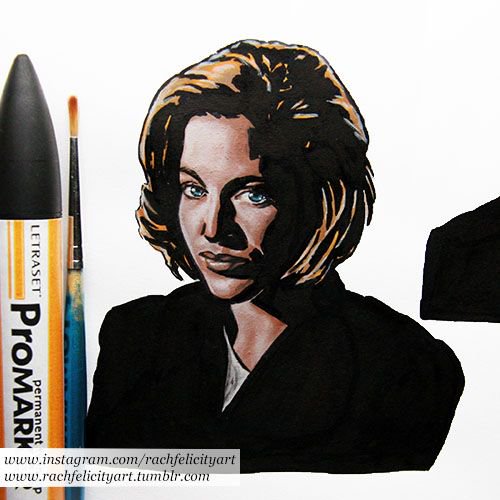 After using alcohol markers and gouache over the ink drawing, Scully is now complete! 🎨 
.
.
#myart #thexfiles #danascully #gilliananderson #sculder #thetruthisoutthere #trustnoone #fanart