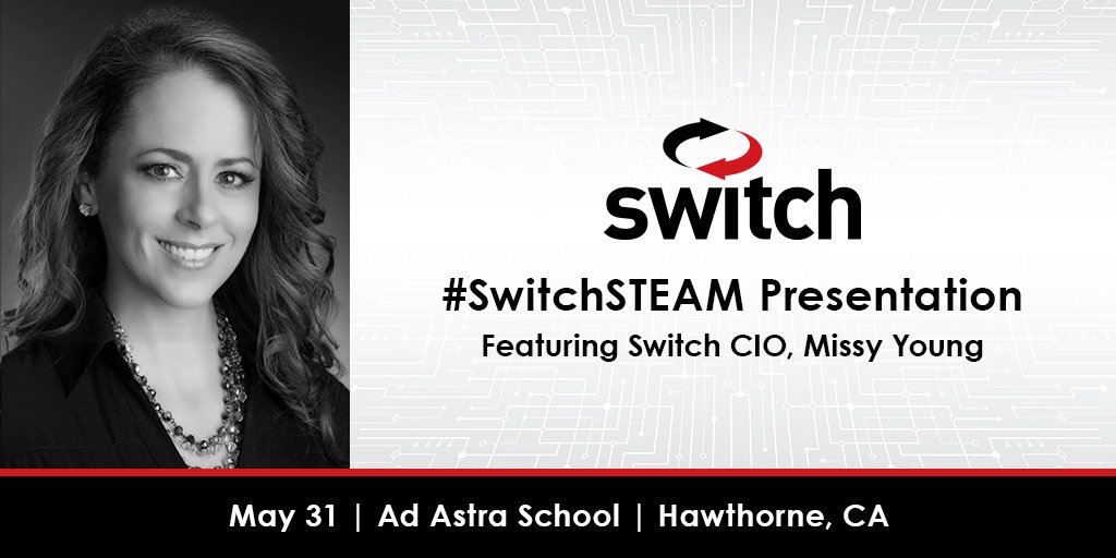 Switch's tweet photo. Switch CIO, Missy Young @MissyByte will be at @elonmusk's Ad Astra School tomorrow highlighting the importance of #STEAMEducation for our future. #SwitchSTEAM #PrimaryScience #Education #Technology #Leadership https://t.co/hQxSzg44Vp