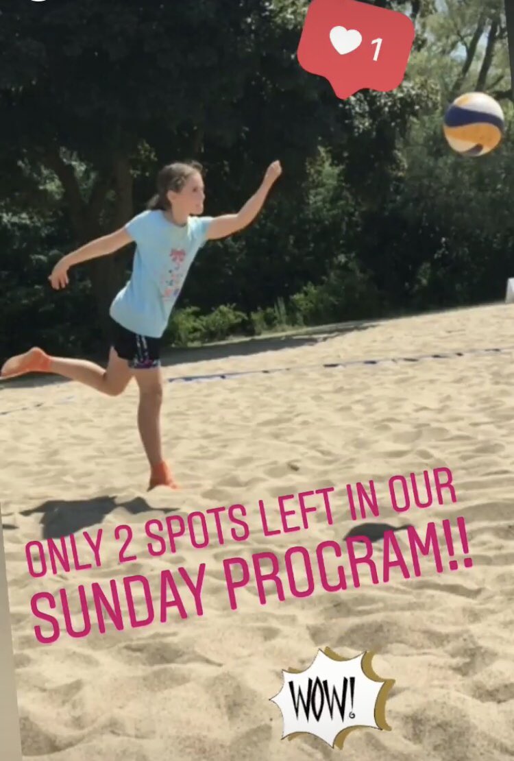 Only 2 spots left in the Sunday program for Spikes &amp; Champions! Every Sunday from June 9th to July 28th from 4:00 to 4:50pm. Register today at: soulbeachvolleyball.com