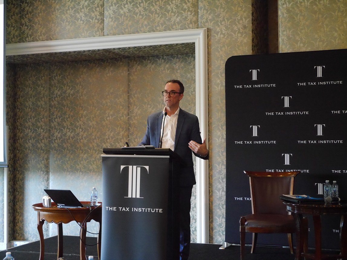 TaxInstituteOz's tweet photo. Paul Banister on tip-toeing the stepping stones towards Div 7A reform on #Day2 of #2019QTF https://t.co/amrolbt0Gq