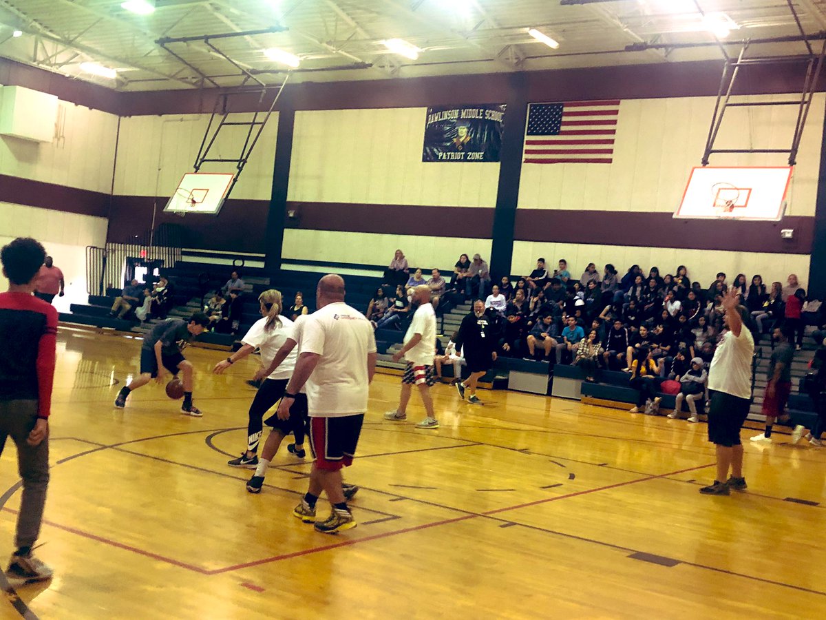 NISDRawlinson's tweet photo. Faculty vs Student Basketball 🏀 game today was great!  Kids defeated teachers! Until next year y’all 💪🏼#RMSUnited https://t.co/Ffjm1QCphU