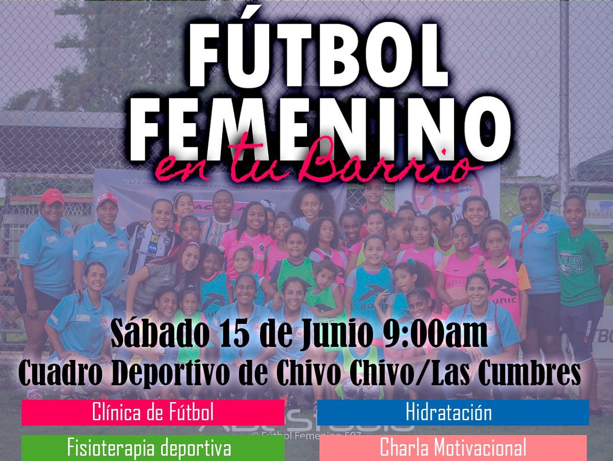 Llego él turno de  Chivo Chivo 🙌🏼 Clínica Fútbol Femenino en tu Barrio.
Sábado 15 de junio 🇵🇦⚽
Totalmente Gratis para todas las niñas y adolescentes que quieran participar.