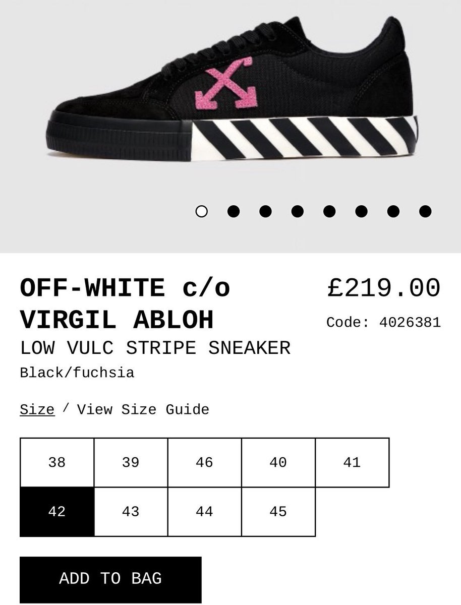 Off White Vulc Low Size Chart