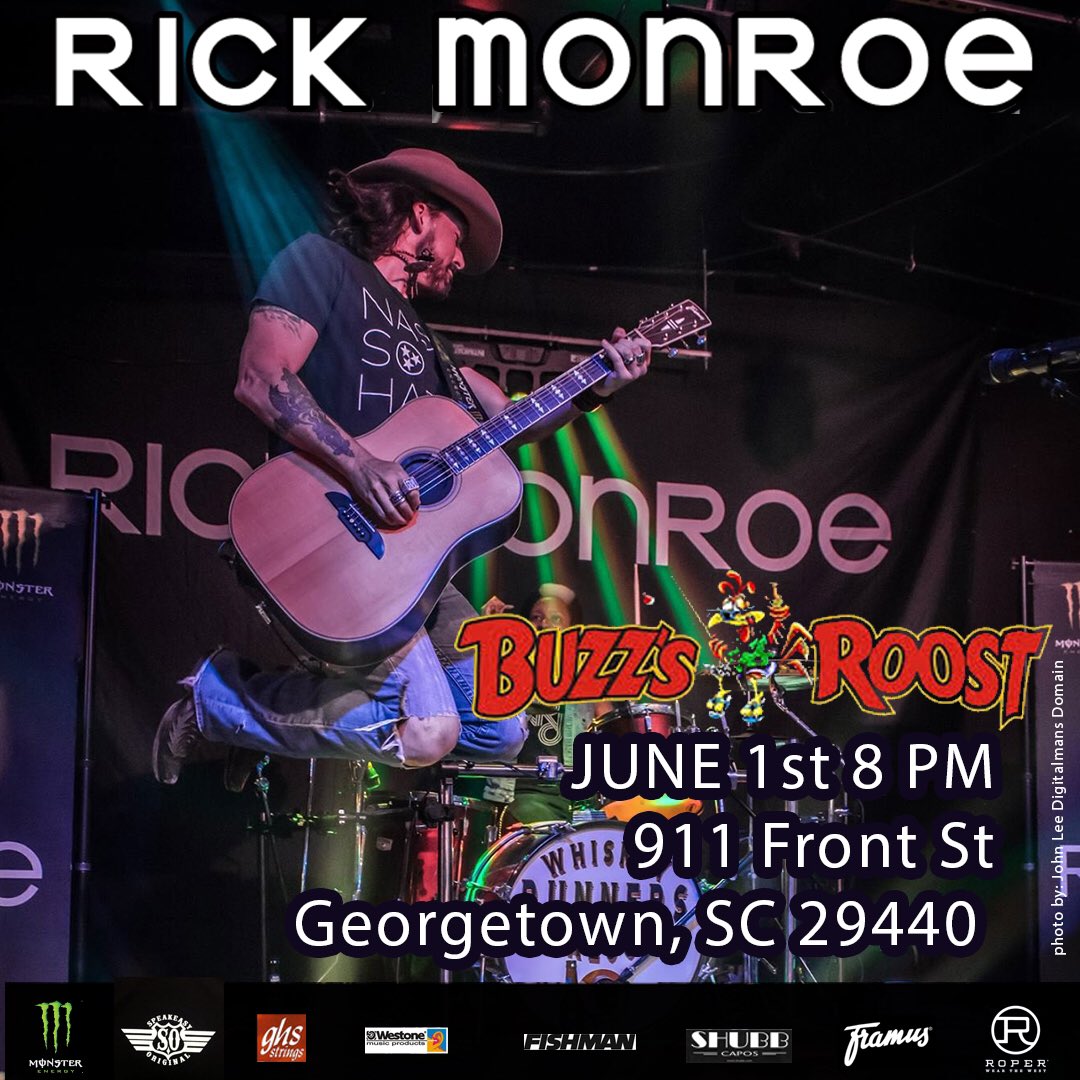 rickmonroe's tweet photo. Hey Georgetown, SC come get a Buzz with us at @BuzzsRoost Saturday night! #Smokeoutthewindow https://t.co/18dJONKJ6H