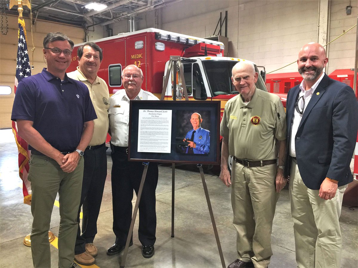 OakRidgeFD's tweet photo. We welcomed friends, family, retirees, and special guests yesterday evening as we celebrated the dedication of #ORFD Station 4. It was officially unveiled as the “Dr. Thomas Howard Scott Manhattan Project Fire House.” Thank you Dr. Scott for all you've done for #OakRidge! 🚒 https://t.co/5zEzwKxIPo