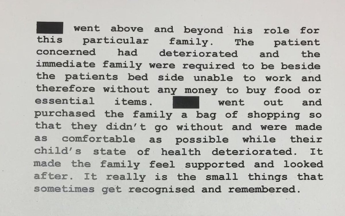 I’m so lucky to work within #PedsICU 
Have been processing this weeks #learningfromexcellence forms today & came across this report on one of my colleagues👇(shared redacted with permission)
Medicine is all about humanity and the small things that matter.
Never,ever forget that.