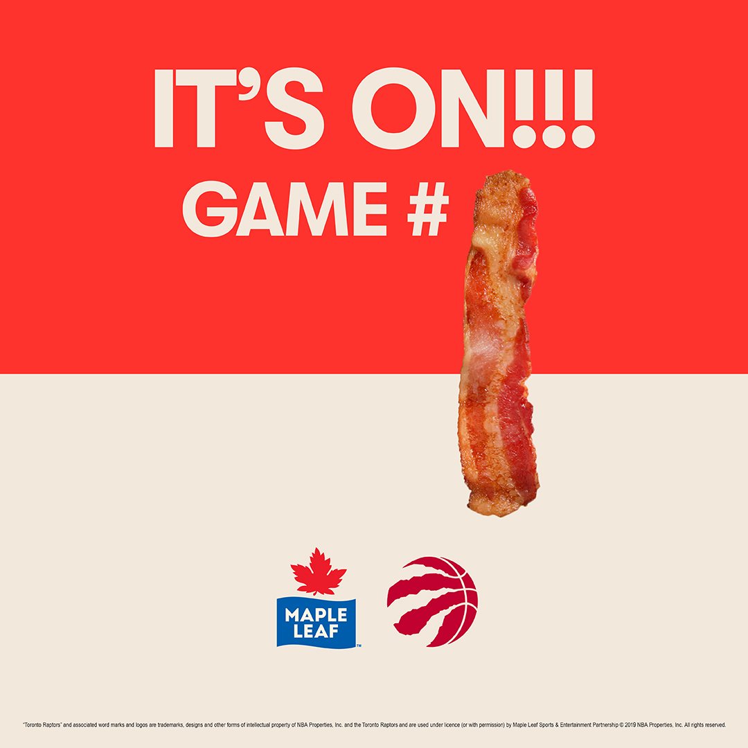 mapleleaf's tweet photo. Hey Canada. It's #game1.  Are you @Raptors #OfficialProtein ready?  #RealMapleLeaf #WeTheNorth #RaptorsvsWarriors #NBAFinals #RTZ 🥓🏀❤️🇨🇦 https://t.co/0jVy3z6G8k