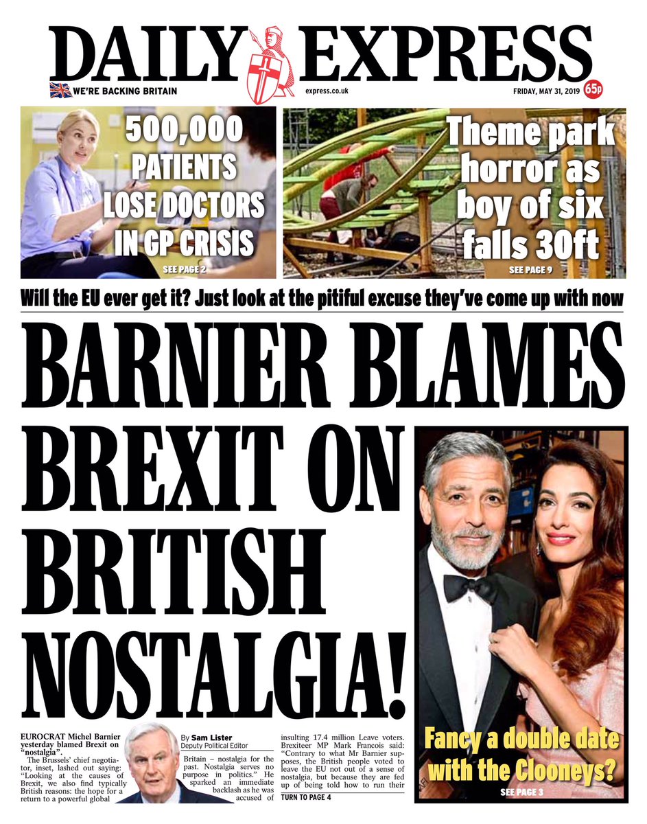 Friday’s Daily Express

“Barnier blames Brexit on British nostalgia”

#tomorrowspaperstoday

#bbcpapers

(via @BBCHelenalee)