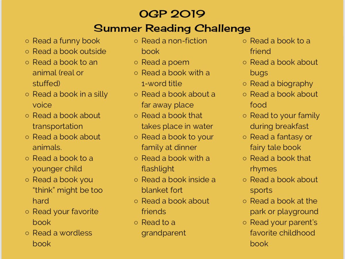 OGPrimarySchool's tweet photo. Summer reading is so important for our students! Video or snap a picture of you child participating in the challenges. Tag @OGPrimarySchool and use the hashtag #ogpreads. https://t.co/olB7VNPodh