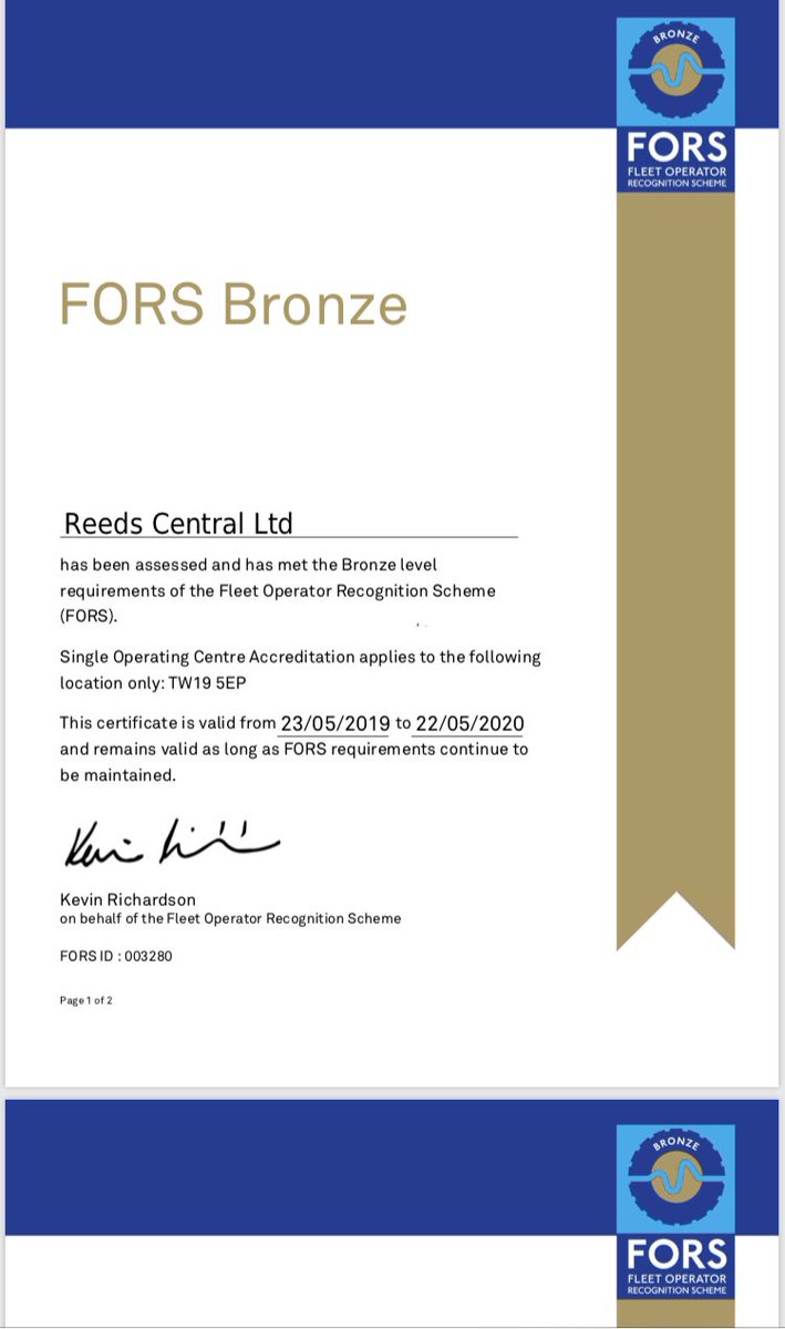 Reeds are very pleased to announce that we now have FORS BRONZE accreditation