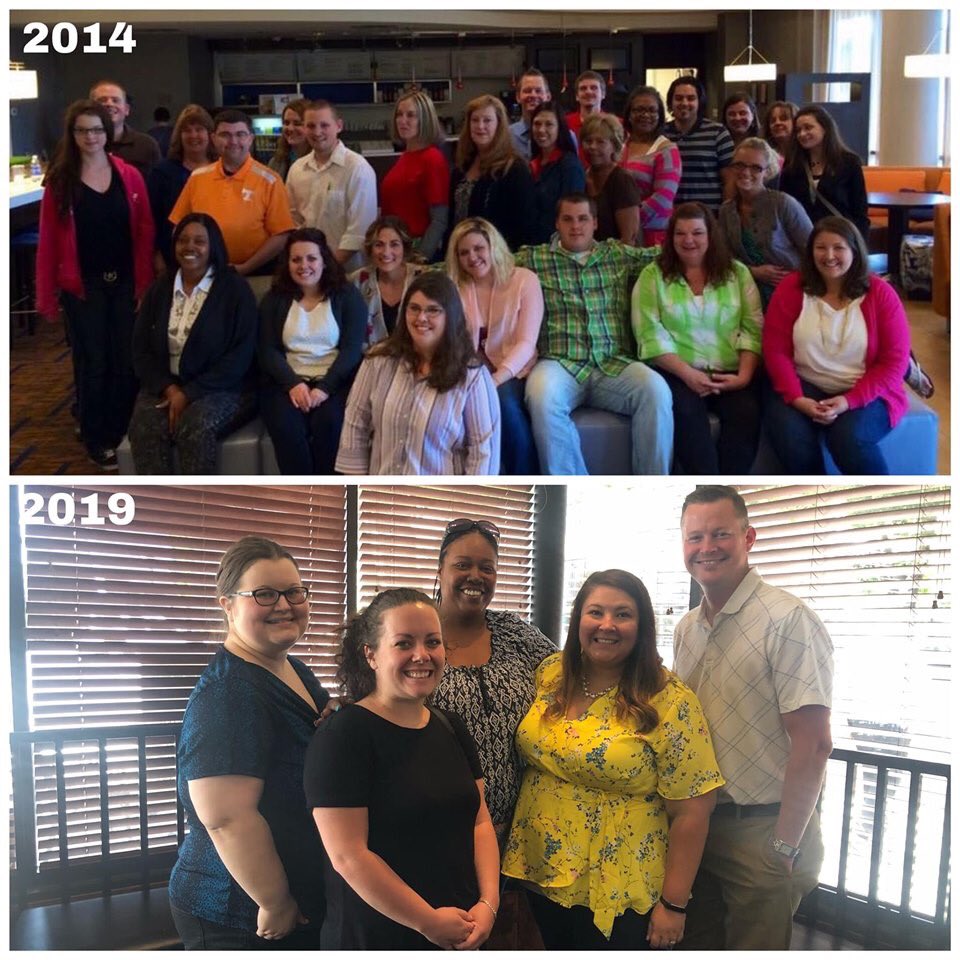 K12Knox's tweet photo. We had a class 1 reunion today! These folks have been with K12 for 5 years officially.

Of 30 agents hired in April 2014, we have 5 people who are still employed at K12.

Let’s give them a huge shoutout!

Aaron Hennen
Wanielle Hodson 
Kate Robinson
Jessica Stipes
Janelle Trentham https://t.co/Yt0XcrNAej