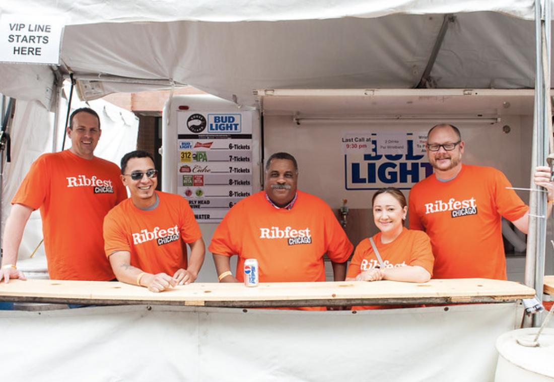 #tbt to <a href="/RibfestChicago/">Ribfest Chicago</a> 2018 and these smiling volunteers! When you come to Ribfest and see folks in t-shirts like these, be sure to ask them about the ways #RibfestChicago has reinvested in their schools and community organizations!