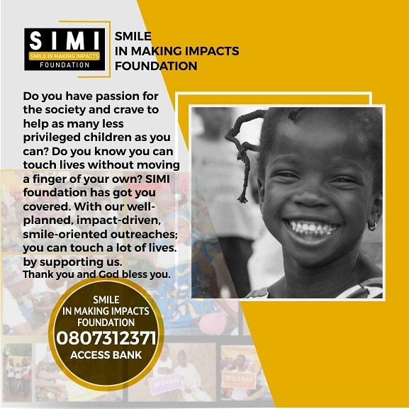 Ayooluwasimi08's tweet photo. There is nothing more beautiful than someone who goes out of their way to make life beautiful for others...😍
Kindly support the good works of SIMI FOUNDATION.
no token is small..
More children lives needs to be transformed.
Thanks and God bless..
#SIMIFOUNDATION
#HelpAChild https://t.co/avhqcPg1QE