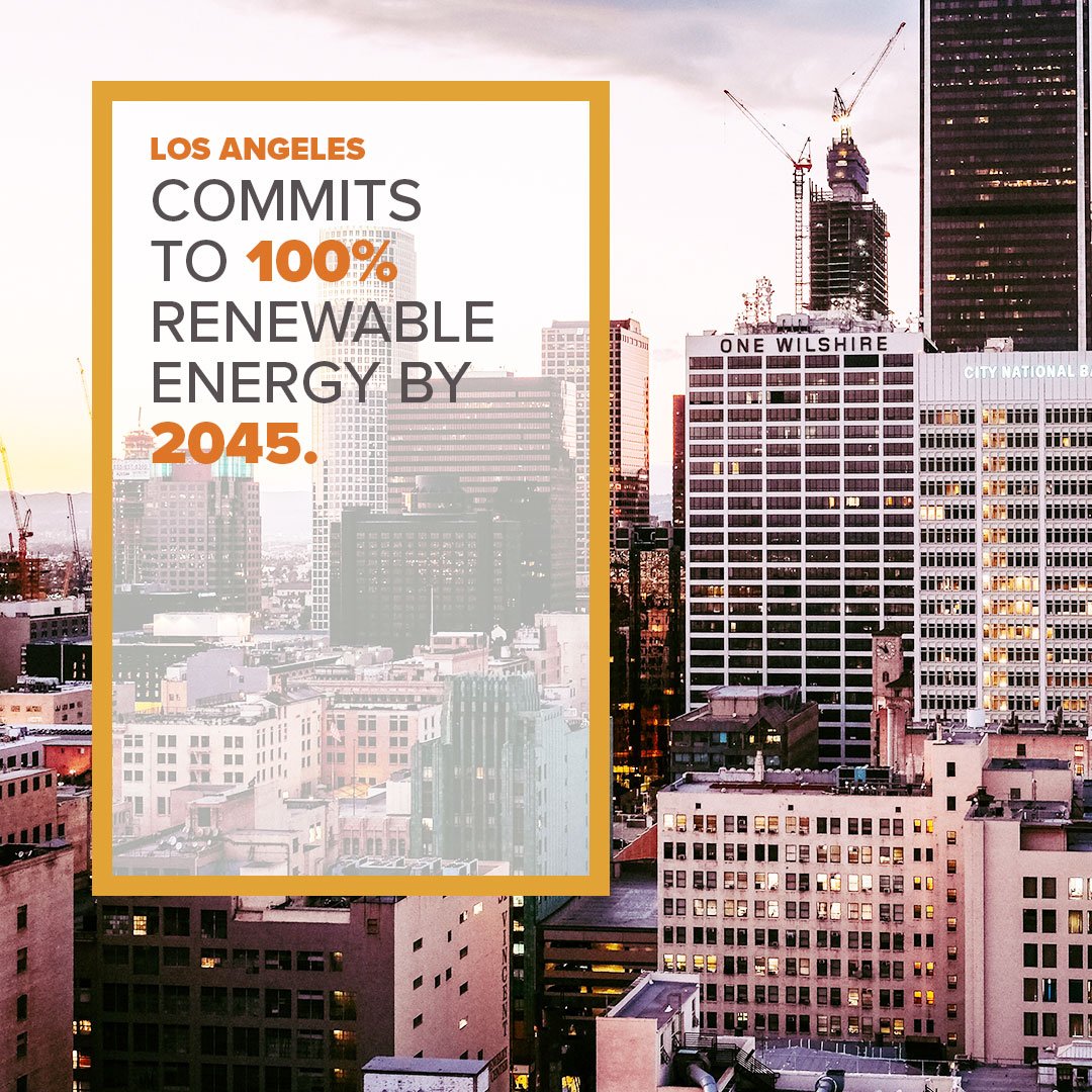 Despite a lack of #climateaction at the federal level, cities are doing their part to quickly move to #cleanenergy. 

This year, <a href="/LACity/">City of Los Angeles</a> committed to 100% renewables by 2045. #CityRenewables #USClimateCities <a href="/worldresources/">World Resources Institute</a>