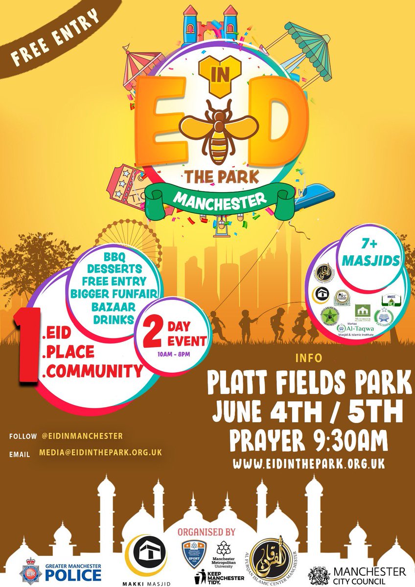 Thank you <a href="/gmpolice/">Greater Manchester Police</a> for the Eid message but just to clarify there is a planned <a href="/EidInManchester/">Eid In Manchester</a> in Platt Fields Park but NO planned events for the boy racers and those coming to cause ASB and spoil it for the families celebrating Eid in Rusholme District Centre 😊
