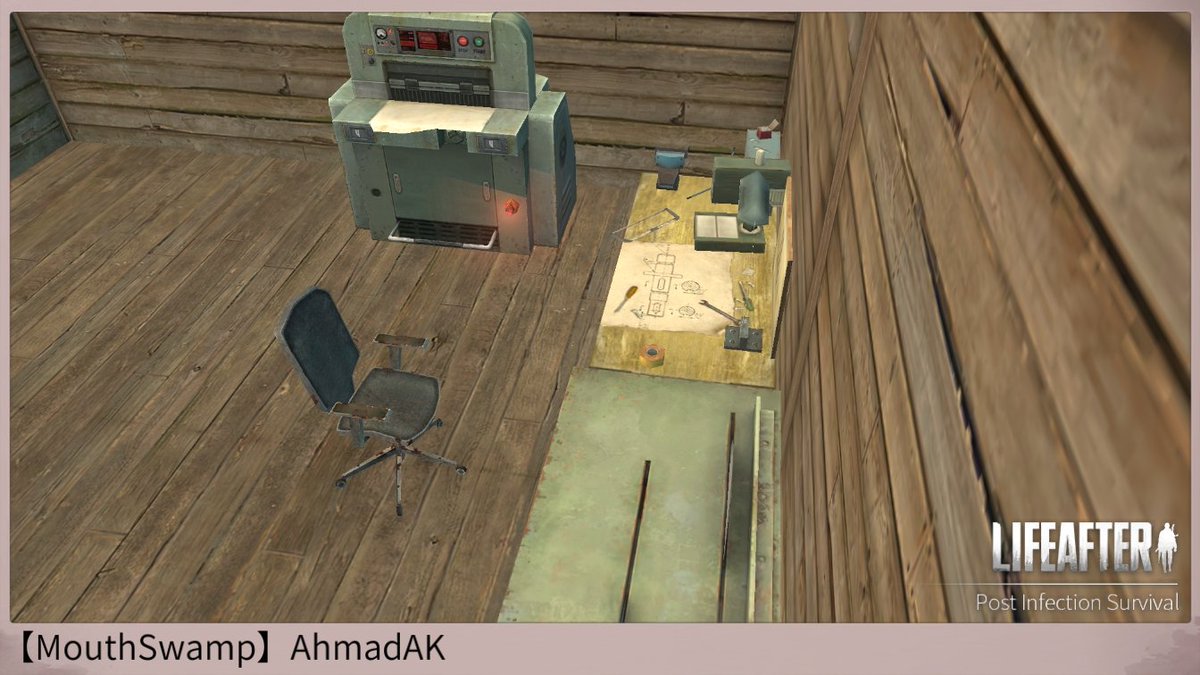 AhmedKhanbashi's tweet photo. A rusty chair, gear workstation etc. You get the idea, but I'll work as much as the room will be available for visitors. #LifeAfter #LifeAfterVideoGame #SurviveTogether https://t.co/3L2qPNi3jD