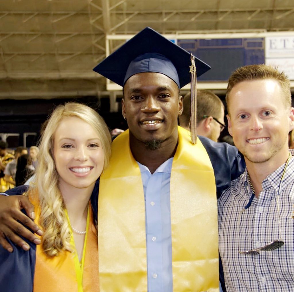 djack_coolin_it's tweet photo. I couldnβt have done it with out these 2 amazing people π Everyone thought I was a thug because of my appearance but they never did and I will always love them for that.. They looked at me as their child and Iβm so honored to be a part of yβall wedding June 15th πβΌοΈ #etsualumni https://t.co/Zdv5DKNlDc