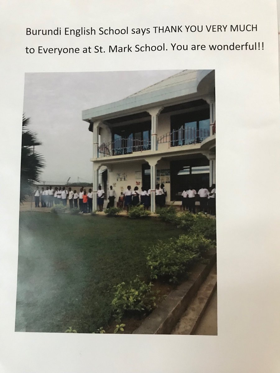 StMarkECSD's tweet photo. So proud of our kids for raising over $1000 for the English School in Burundi. #ecsdfaithinspires #stmarkpride #socialjustice https://t.co/vA9InbQaJN