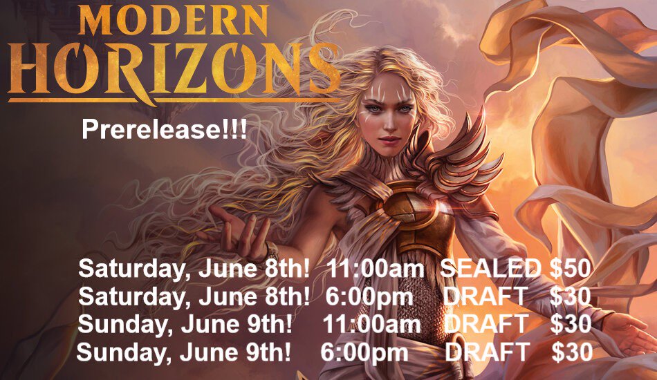 Magic Pals!
Modern Horizons Prerelease is happening June 8th &amp; 9th! 
Check out this fun flyer for the whole schedule! Stop by the store to preregister!

#RedCastleGames #mtgmh1 #MTG #Prerelease