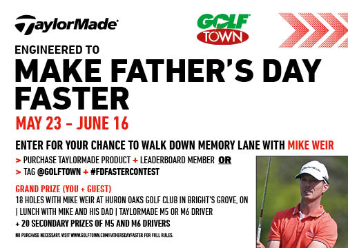 GolfTown's tweet photo. Have you entered for your chance to win a day on the course with Mike Weir? To enter: tweet a photo to @golftown and include the hashtag, #FDFasterContest. Canadian residents only. Contest ends June 16! https://t.co/eNI1CuX5Vv