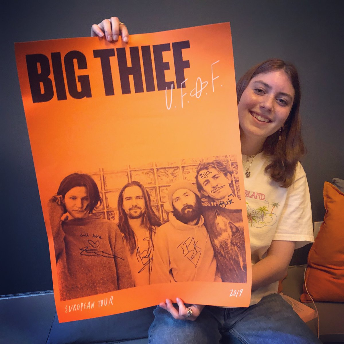 Our awesome drum instructor Heather Wagner was able to pull some strings to get drum student Ella a signed poster “to Ella” from her favorite band <a href="/bigthiefmusic/">Big Thief</a> ! Acme faculty going above and beyond!