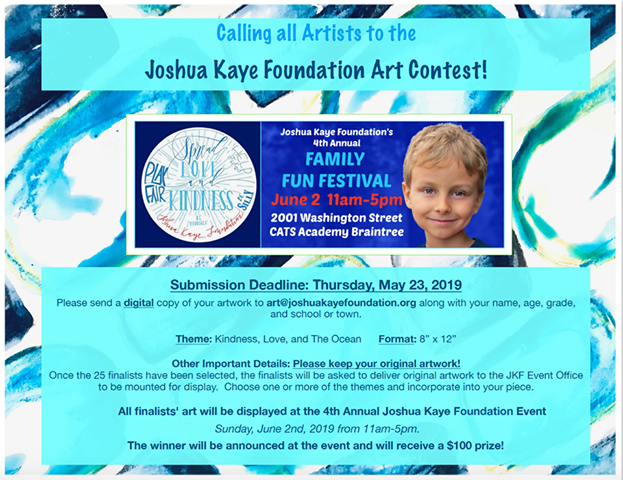 Be sure to stop by the Family Fun Festival this Sunday June 2nd from 11-5 <a href="/CATSBoston/">CATSAcademy</a> Academy 2001 Washington St, Braintree for the 4th Annual Joshua Kaye Foundation - a GREAT time and check out the amazing Artists who made the finals - winner announced that day. #fun #community