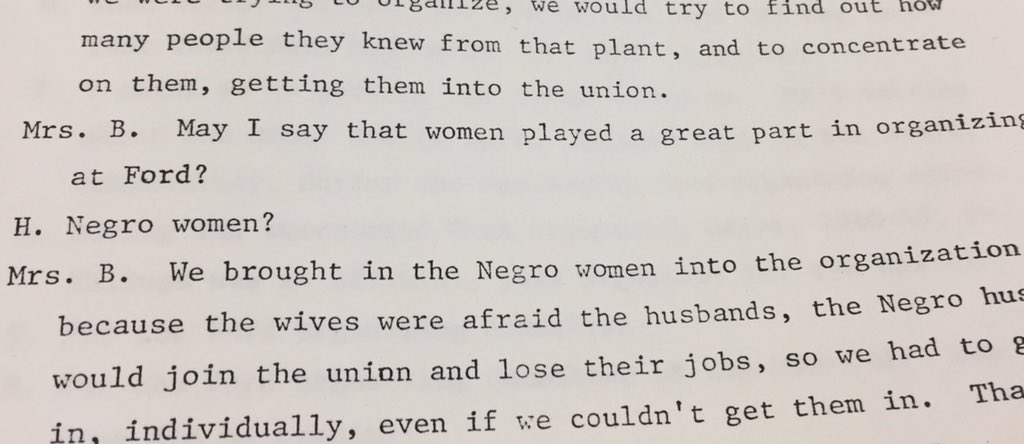 MelissaFordPhD's tweet photo. My favorite #archivesfind- In an oral history about Blacks in the UAW, Rose Billups interjects so she can say how Black Women built the movement ✊🏿✊🏾✊🏽✊🏼 @ReutherLibrary #laborhistory #detroithistory Truly a @blkwomenradical #badass https://t.co/WW38p2PlNK