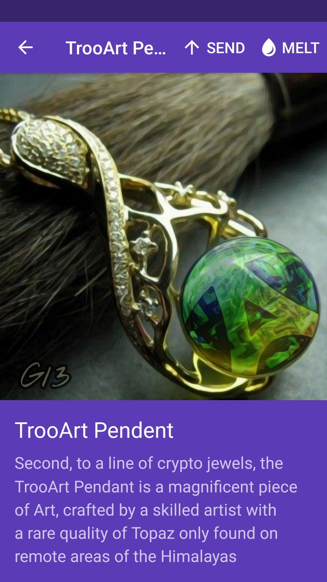 G13CryptoGalery's tweet photo. TrooArt Pendent
#mintcompetition #kriptomat #enjin #erc1155 https://t.co/8aqT8mXWfp