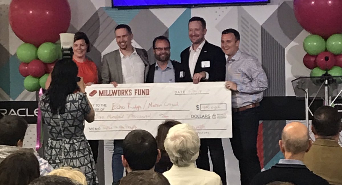 Ms_PeKu's tweet photo. Congratulations to #echoridge on winning the $100k investment from the Millworks Fund at #StartupShindig @alpha_loft @NHTechAlliance https://t.co/5aI2cRsz5H