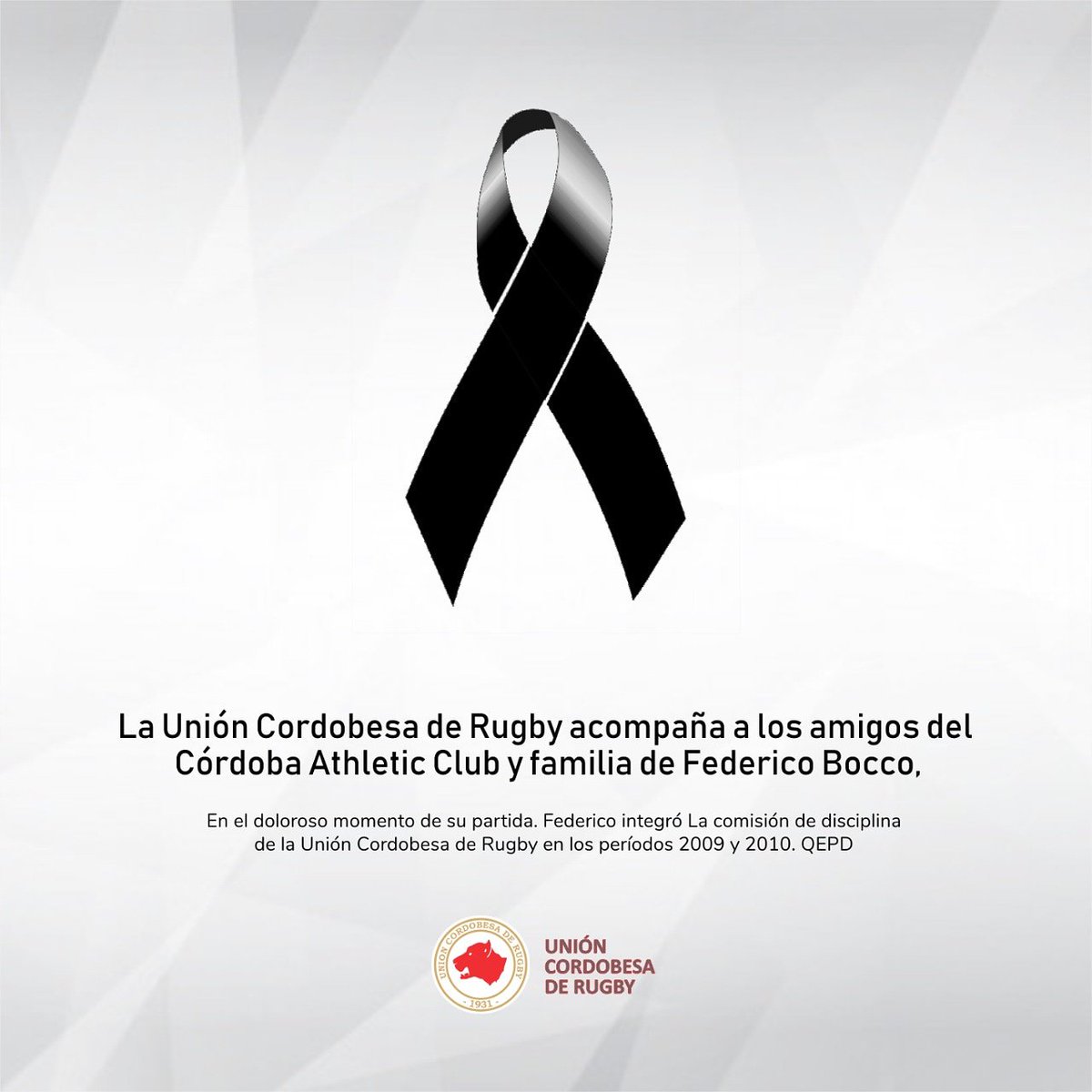 Nuestras condolencias para la Familia Bocco y <a href="/CordobaAthletic/">Córdoba Athletic Club</a>