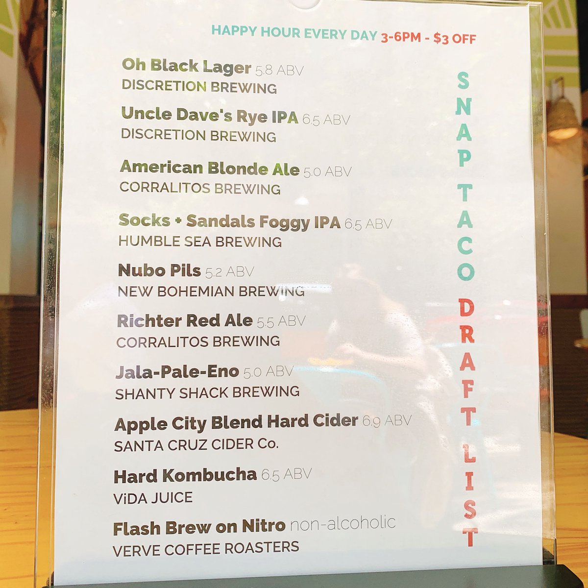 Extra local draft list, all $4 during happy hour 3-6pm everyday. Pictured: Uncle Dave’s Rye IPA from <a href="/DiscretionBrew/">Discretion Brewing</a> 

#snaptaco #eattacosbehappy #tacosforhumans #drinklocal #santacruz