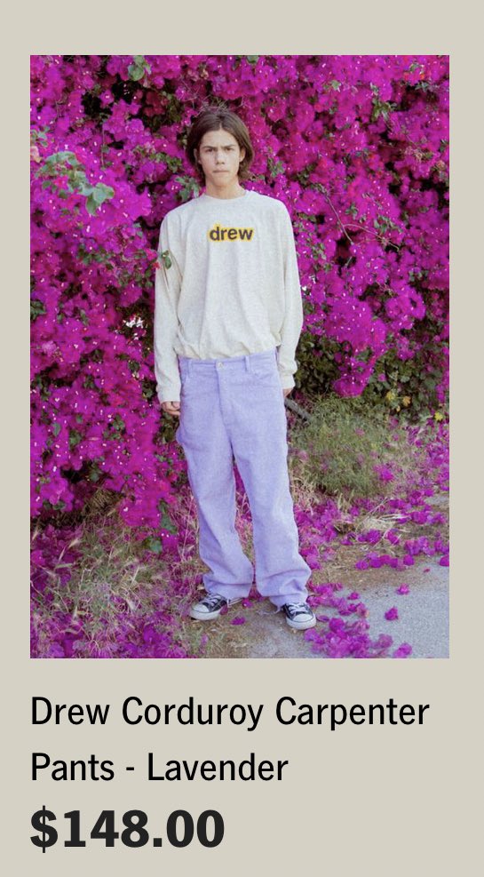 Justin Bieber Crew on X: The “Drew Corduroy Carpenter Pants” in Lavender  are available at  for $148.00!   / X