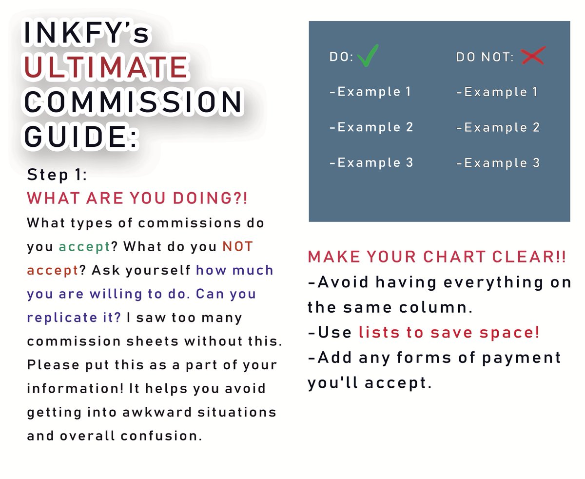 inkfycreates's tweet image. Before I leave and get utterly swamped by commissions, I made a guide on making a commission sheet. Thought some of you guys (and I) might need it for future reference. My first big tutorial but it actually helped me learn a lot! INKFY'S COMMISSION GUIDE - A THREAD