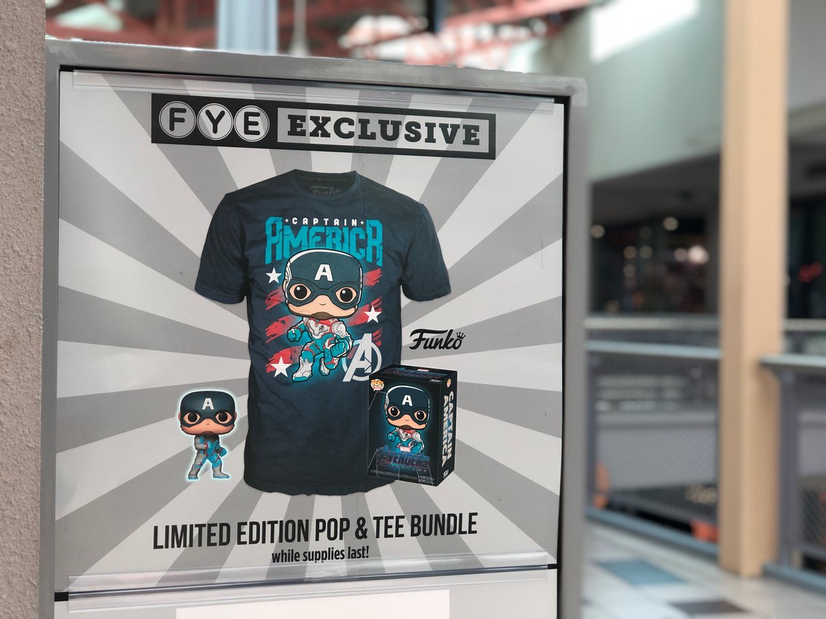 #AvengersAssemble Grab this exclusive limited edition #Funko Pop and Tee Bundle at <a href="/officialfye/">FYE</a> while supplies last. Upper Level across from Round 1 Bowling &amp; Amusement. #marvel #captainamerica #mvmhasitall #movalmall #themallwelove #shoplocal #morenovalley #marvelstudios