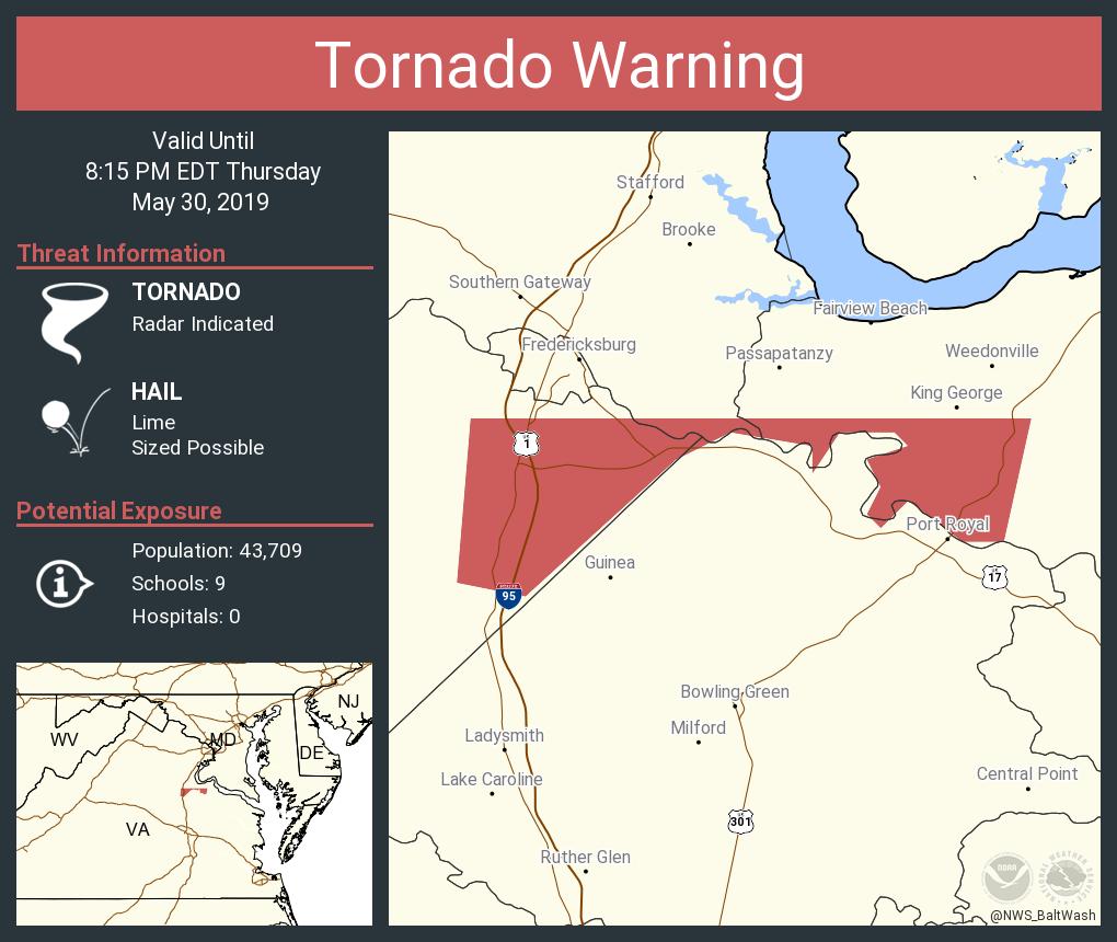 MyRock965's tweet photo. Tornado Warning including Spotsylvania County, VA until 8:15 PM EDT https://t.co/iO0TnMO05J https://t.co/1lPIjCSfLp