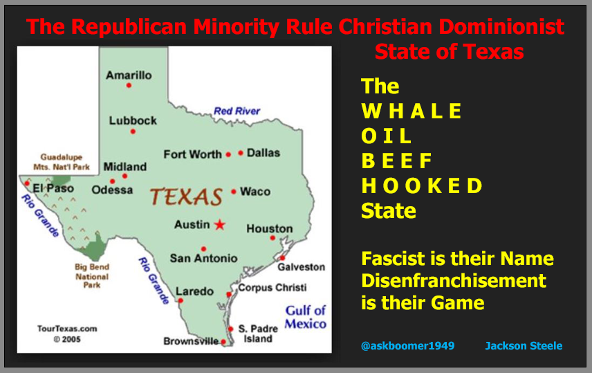 askboomer1949's tweet photo. Texas is one of the states who have completely embraced the #RepublicanNewConfederacy 
#Texas #TexasRepublicanTryanny #TexasCheats #TexasCorporatistm #TexasChristianDominionism #TexasSedition #TexasHypocrsy  #NoDINO #vetsresistsquadron #NoDINO
Remember Ivins, Jordan, Richards https://t.co/jlQX8BAakG