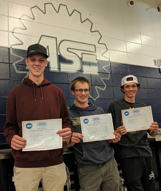 RhsVehicle's tweet photo. Today my guys became the newest members of the ASE Certified Technician family!  L-R Sam "Javan" Baumann, Xavier Russell, and Michael Adascheck.  Not pictured is Kim Tran. Good job to all of you!  We are proud of you! https://t.co/2RVm9cTFgy