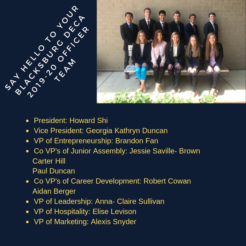 Blacksburg_deca's tweet photo. Today the team had its first 2019-20 Officer meeting. We had a great time and got lots of work done. @CatleysClasses @KRadsClasses @VirginiaDECA https://t.co/5CeTRpeQj9