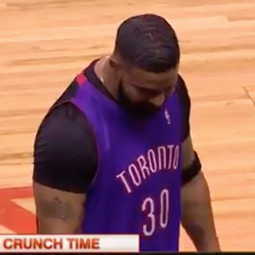 SBNation's tweet image. Drake is wearing a Raptors jersey.

It's a Dell Curry jersey ...