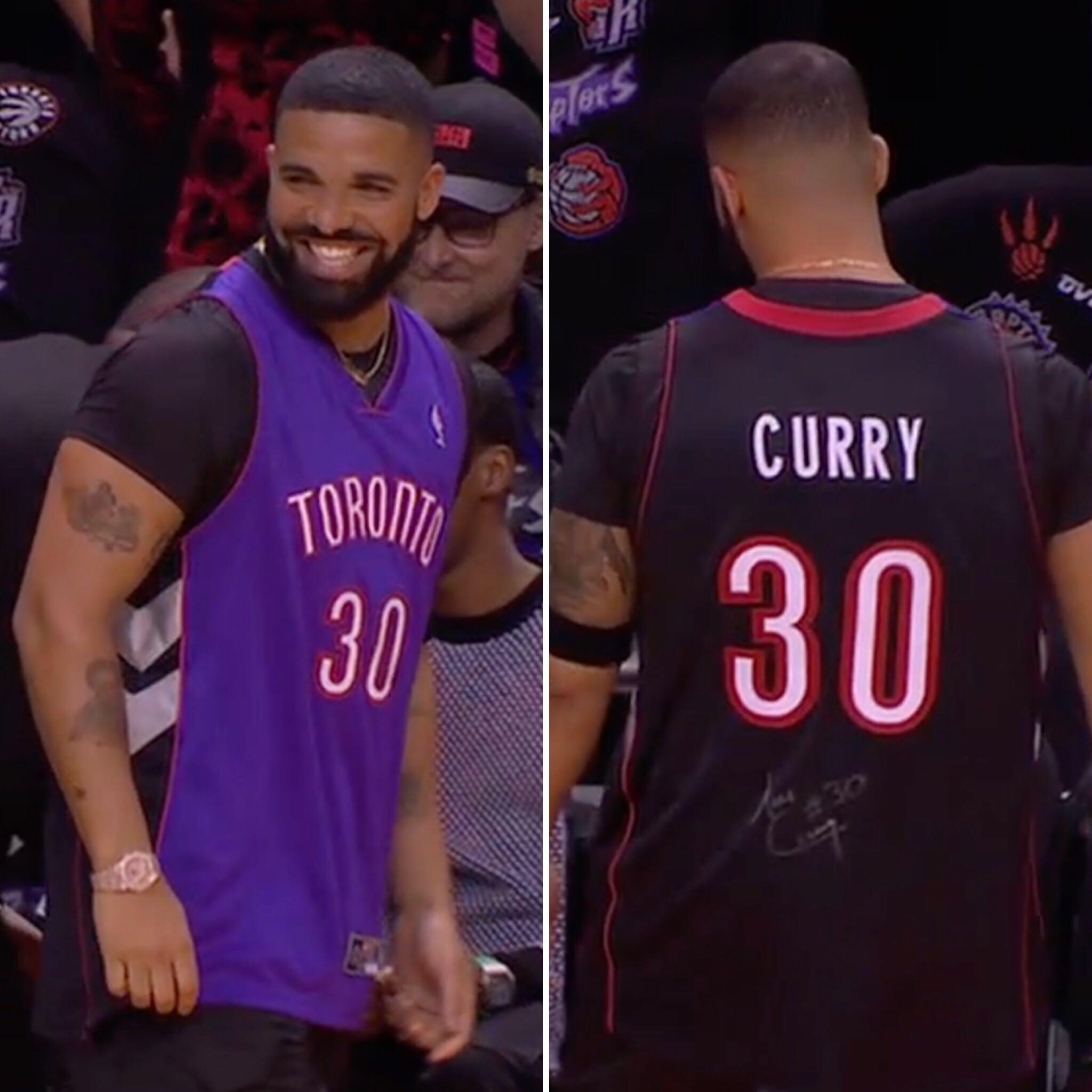 Drake rocks Dell Curry Raptors jersey to Game 1 of NBA Finals