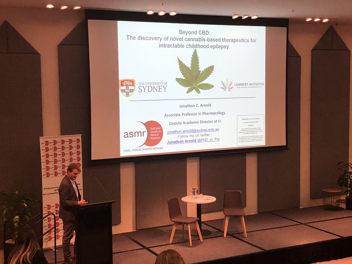 BillWalshLab's tweet photo. A/Prof Jonathon Arnold from @Lambert_Usyd (collaborator of our very own @emily_k_colvin @ALHudson2017) discusses #cannabis based treatment for #childhood #epilepsy #notjustcbd #treatmentwithoutthehigh @TheASMR1 #MRW2019 https://t.co/Vk527VWP75